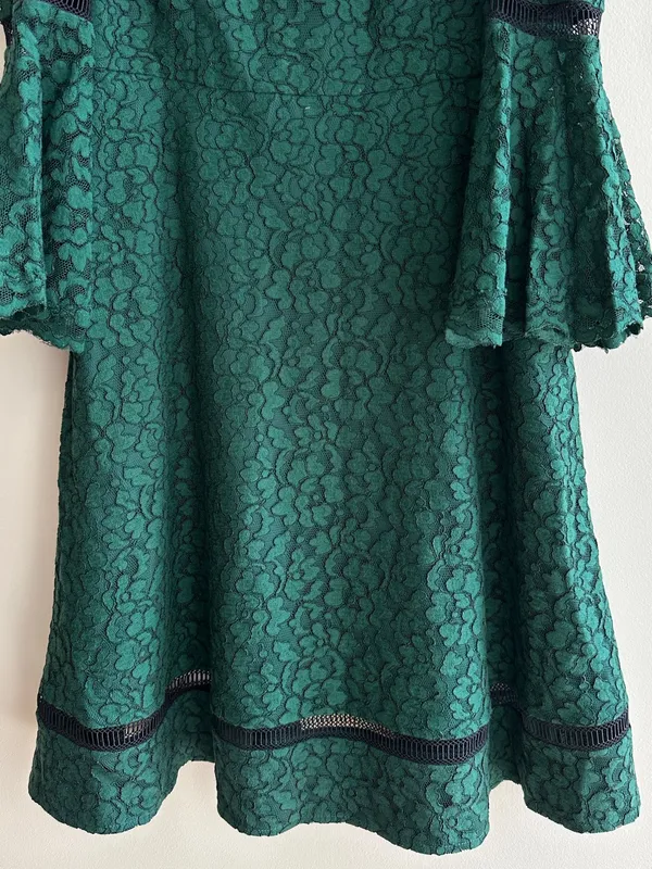 Eliza J Cold Shoulder Bell Sleeve Fit & Flare Lace Dress, Emerald Green, Size - Image 8