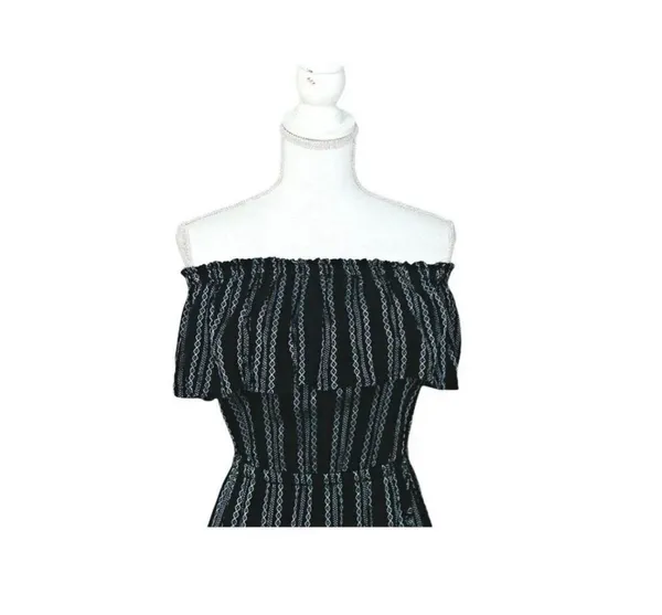Elan Black White Striped boho cottagecore Linen Style Maxi Dress Medium $125 - Image 4