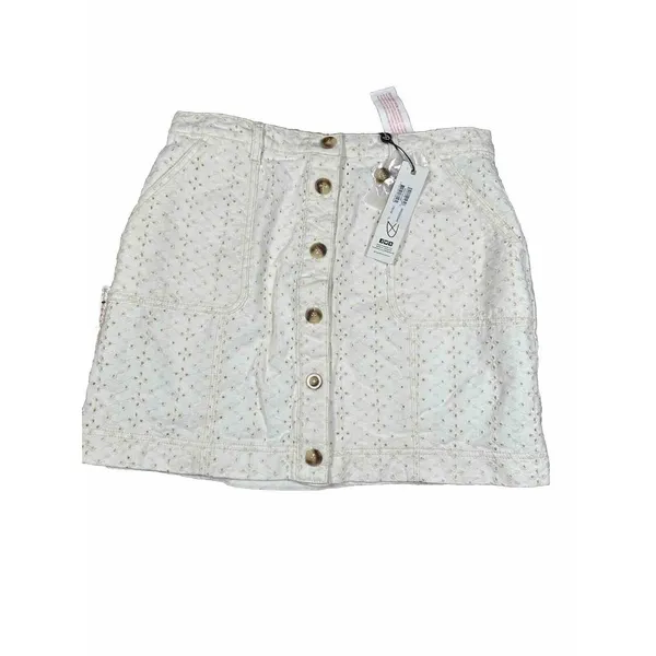 Anthropologie‎ MinkPink Saskia Eyelet Cotton Mini Skirt Size XL Cream - Image 5