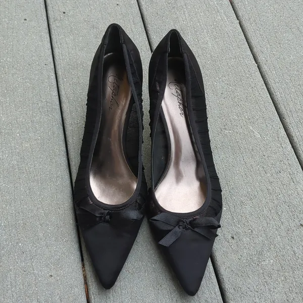 Metaphor Satin and Mesh Pointed Toe Heels with Bow - Image 2