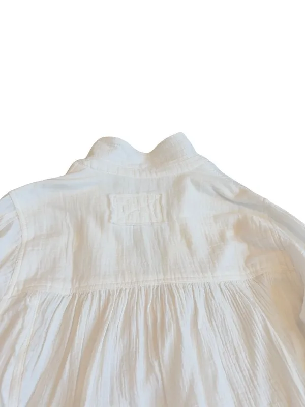 We The Free Ivory Cotton Gauze Popover Blouse Long Sleeve V Neck Small Women's - Image 10