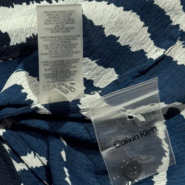 NEW Calvin Klein Top Zebra Y2K Animal Safari Coquette Button Up Blue White Large - Image 6