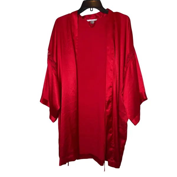 Victoria's‎ Secret Red Satin Chemise & Robe Set Lace Trim Lingerie Size L M/L - Image 4