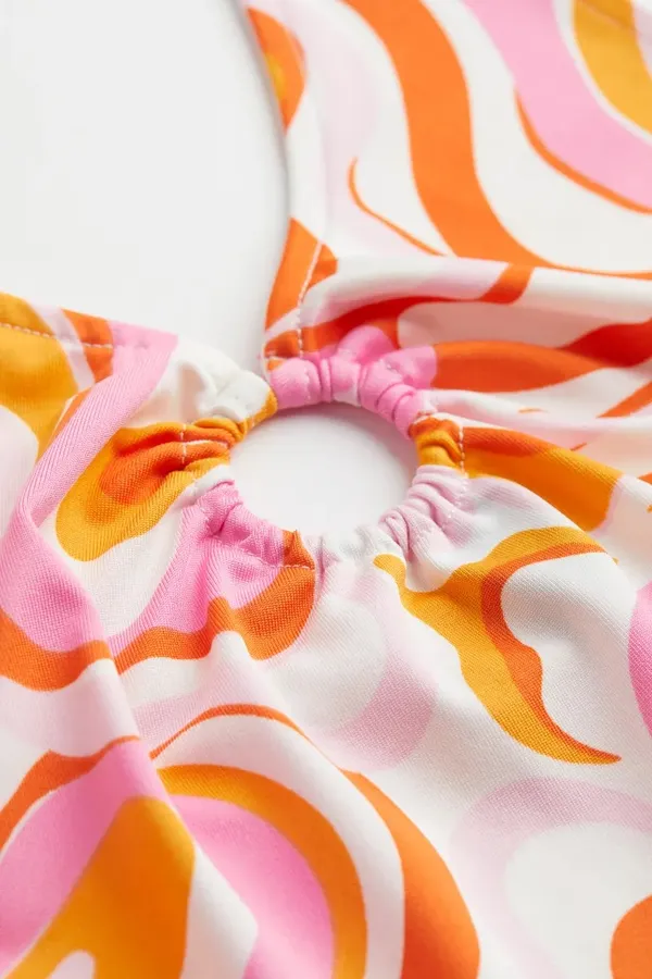H&M Pink Orange White Patterned Retro Halter Crop Top - Image 2