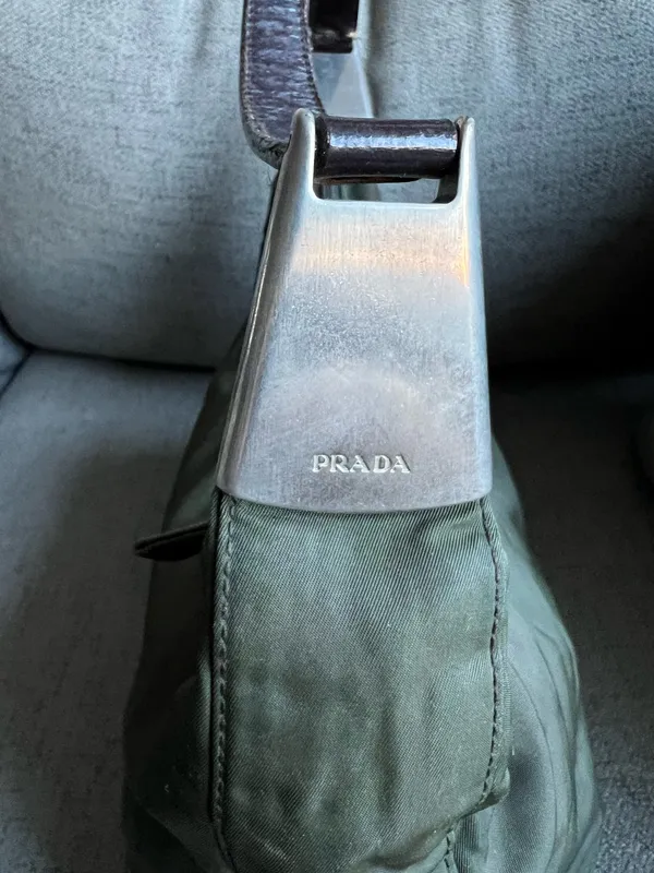 Prada Vintage Nylon Leather Shoulder Bag green - Image 5