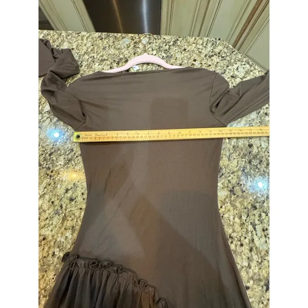 Saemdi Jeanette Drop-Waist Midi Dress Brown Size XS Bubble Hem Tencel - Image 9