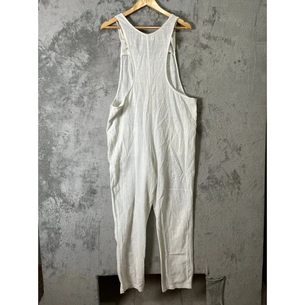 L*Space White Overalls Relaxed Coastal Grandmother Beachy Minimalist Jumpsuit MD - Image 7