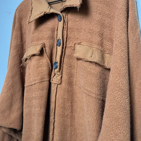 Bucket List Women 100% Cotton Shacket Shirt Jacket Small Brown‎ Raw Hem Boho - Image 3
