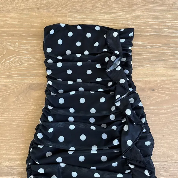 White Fox Strapless Mini Dress Dotty Champagne House Size S Black White - Image 2