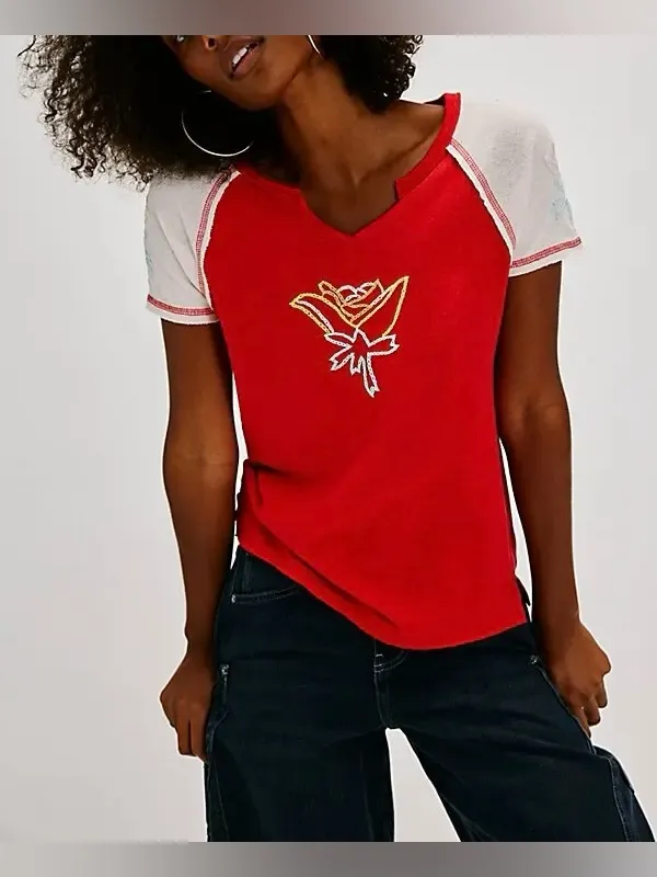 NWOT Free People Pep Rally Tee - Red Combo - Small - Image 5