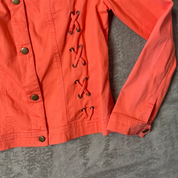 Lace Up Grommet Jacket Womens L Orange‎ Festival Y2K Biker Western Statement - Image 10