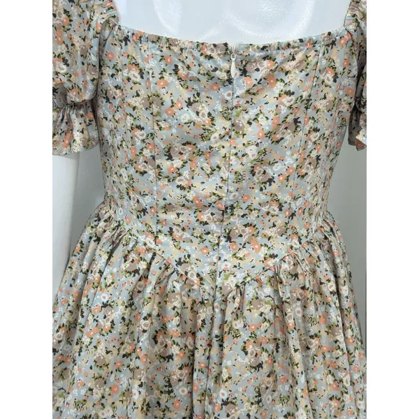 Women Floral Puff Sleeve Mini Dress Cottagecore Milkmaid Boho Corset Waist S - Image 5