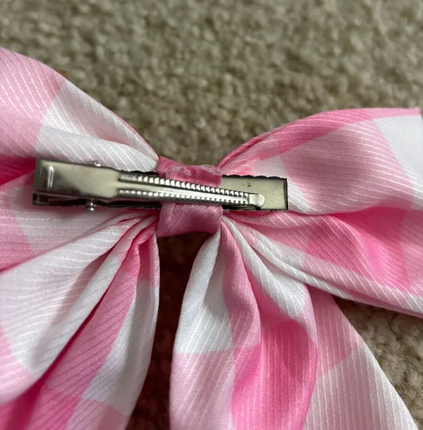 Amazon Pink and white gingham bow hair clip - Image 3