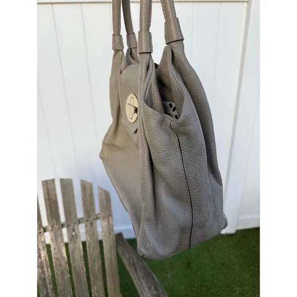 KATE SPADE‎ Pebbled Leather Bexley Stevie Satchel Shoulder Bag Light Gray S - Image 3