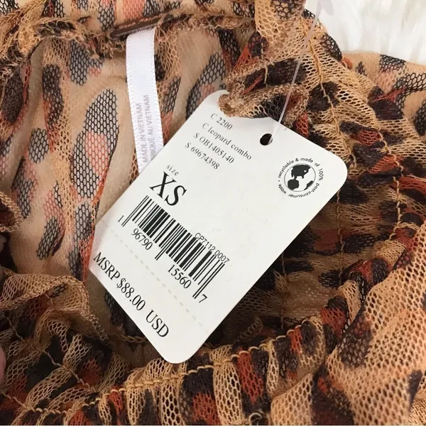 FREE PEOPLE Sheer Leopard Print Smocked Long Sleeve Top Mock‎ Neck Size XS New - Image 9