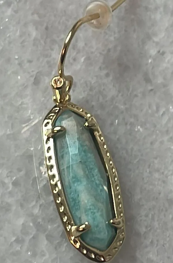 Kendra Scott Emma 14K Gold Over Brass Amazonite drop turquoise Earrings New OS - Image 2
