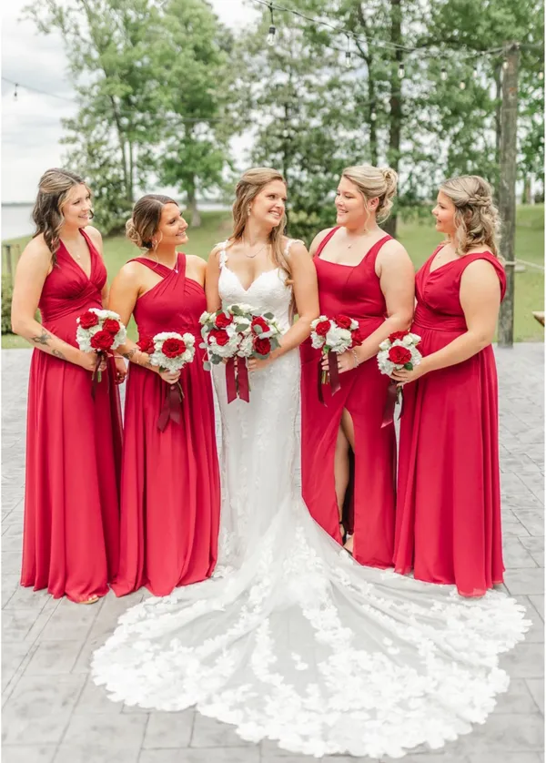 Burgundy Bridesmaid Azazie Dress - Image 5