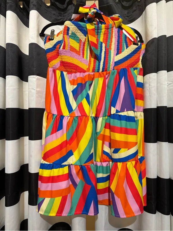SHEIN Multicolor Striped Tie-Shoulder Tiered Sundress - Image 4