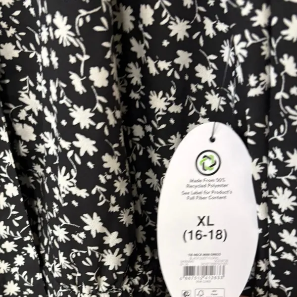 Scoop Black And White Floral Tie Neck‎ Dress Size XL - Image 11