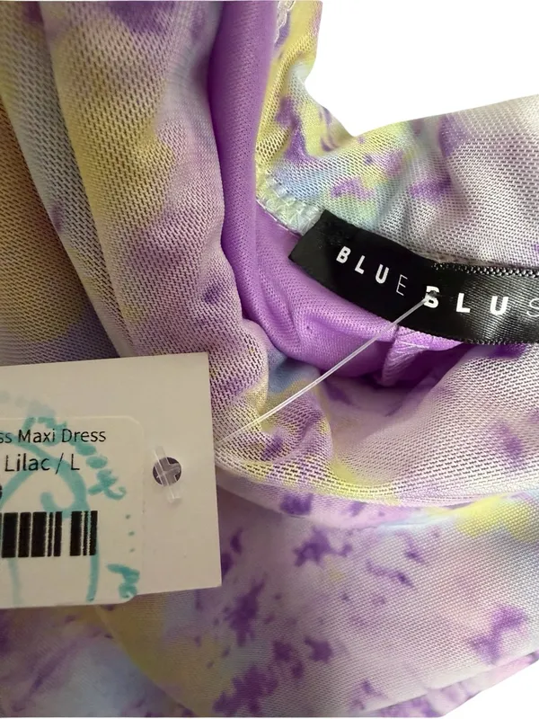 💜 Blue Blush NWT Lilac Watercolor Mesh Ruffle Maxi Dress Size Large 💜 - Image 5