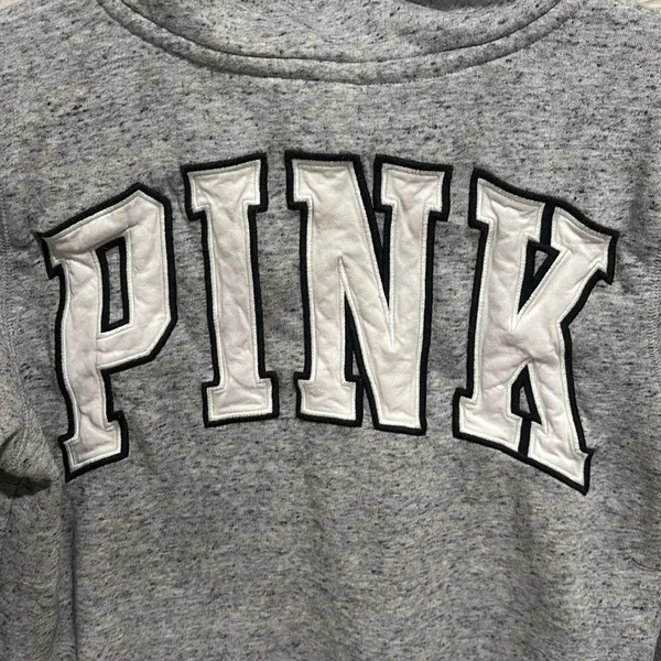 Victoria Secret PINK Heathered Gray Logo 1/4 Zip Pullover Sweatshirt Size Medium - Image 4