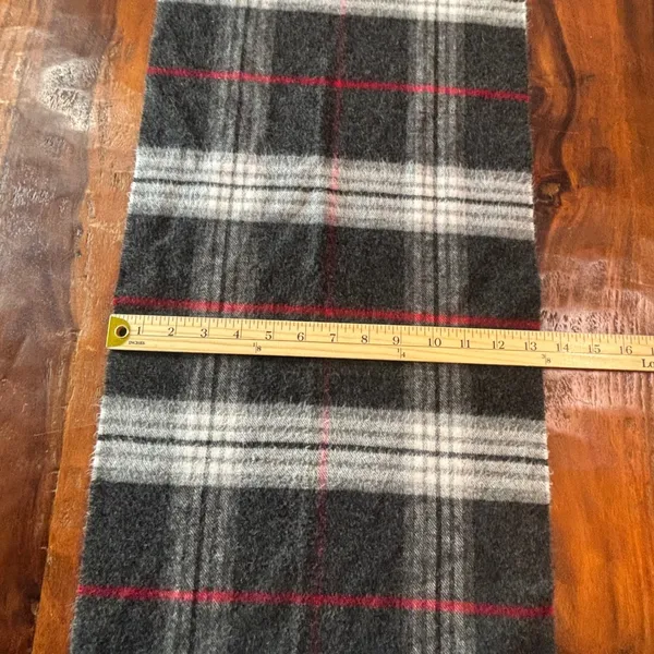 Lord & Taylor Grey Red‎ Plaid Acrylic Scarf Made in Germany Fringed Wrap - Image 6