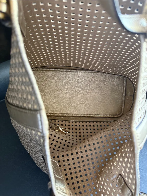 Michael Kors Gold Perforated Tote with MK Charm - Image 4