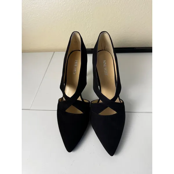 Nine West TO DIE FOR Black Suede Cross Strap Pointed Toe‎ Heels Women 8 Office - Image 3