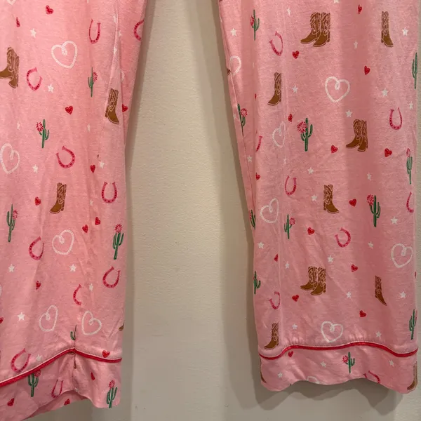 PJ Salvage Whimsy Boot Scootin Pink Pajama Set Western Cowboy Hearts Medium - Image 10