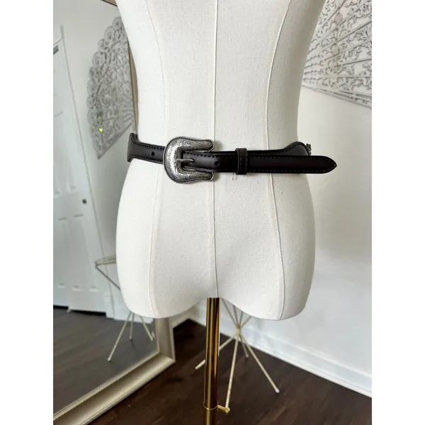 Boho Western Studded Silver Scalloped Western Leather Belt - Image 3