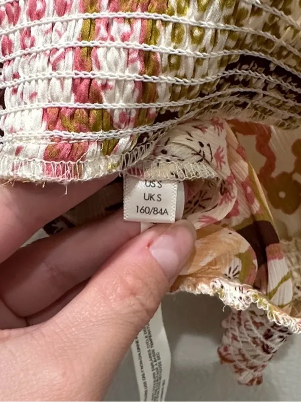 Free People Floral Cream, Pink & Mustard Crop Top - Image 6