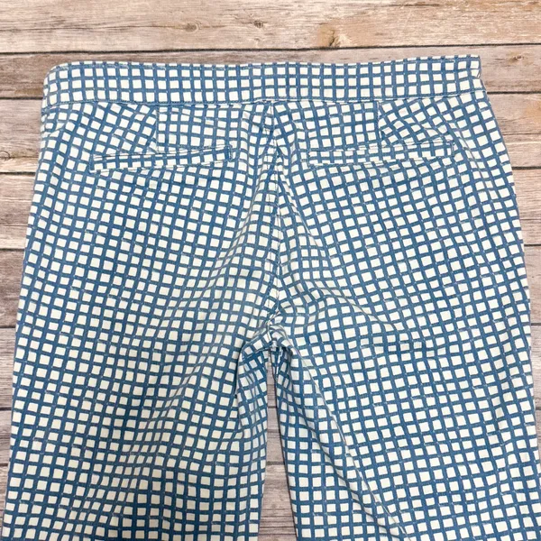 Tory Burch Blue Off White Checkered Straight Leg Cropped Side Zipper Pants 29 - Image 6