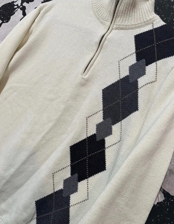 Oscar de la Renta Argyle Quater-Zip Sweater - Image 2