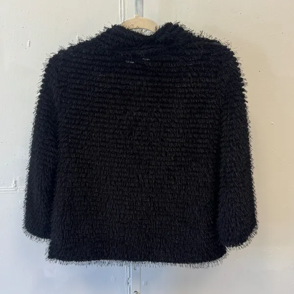 NWT Vince Camuto Opulent Mood Fringed Eyelash Mock Neck Sweater Rich Black XS - Image 2