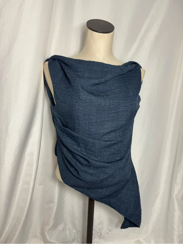 Women's Navy Blue Asymmetric Draped blouse with palazzo pant -2 piece set NWOT - Image 5