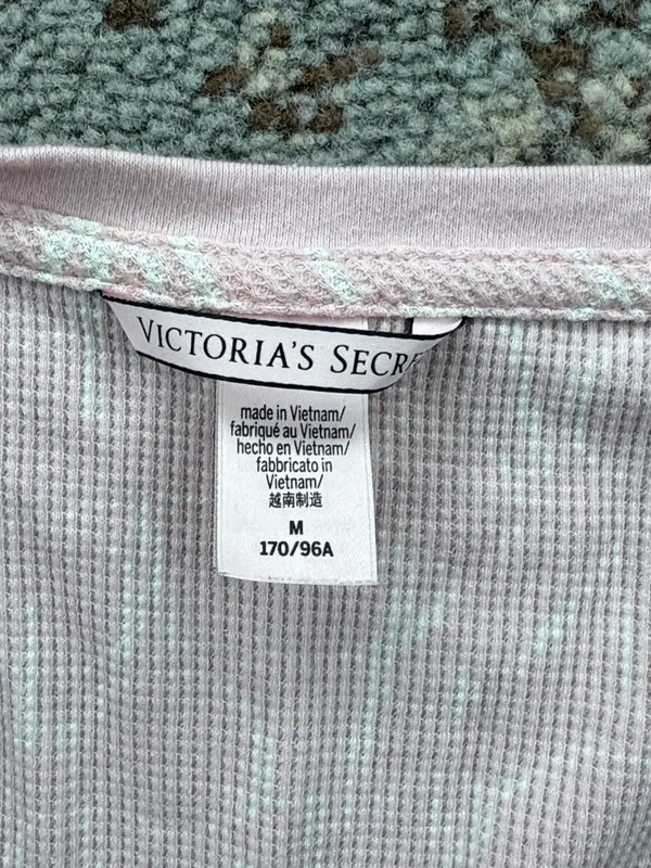 Victoria’s Secret Logo Waffle Knit Thermal Long Sleeve & Short Set Pink Medium - Image 5