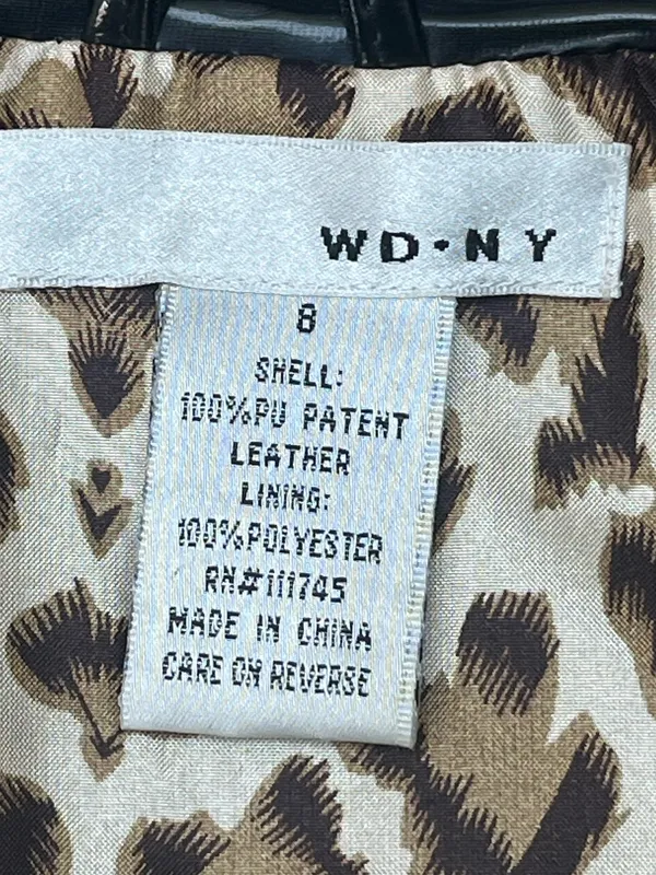 WD NY Black Patent Leather Faux Vinyl Leopard Print Lining Trench Coat Size 8 - Image 8