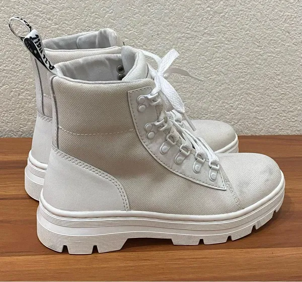 DR. MARTENS Combs Platform Boots in White Ajax+Extra Tough Poly Lace Up Boots 8 - Image 4