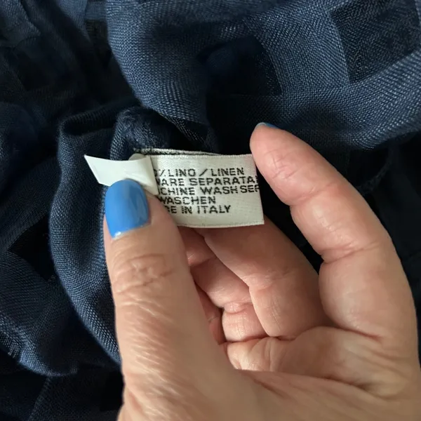 Puro Lino Navy Blue 100% Linen Sheer Check Button Down Shirt Made in Italy Sz M - Image 6