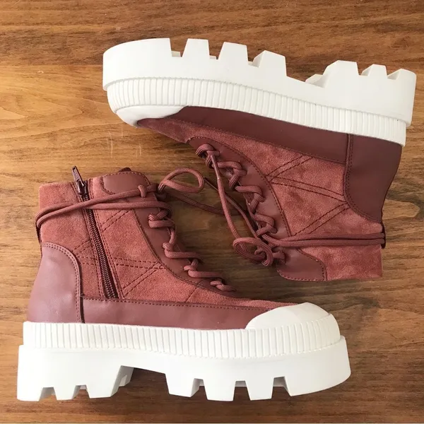 GIANNI BINI Rust Red Leather Lug Sole Platform Bootie Sneaker High Top Size‎ 6.5 - Image 10