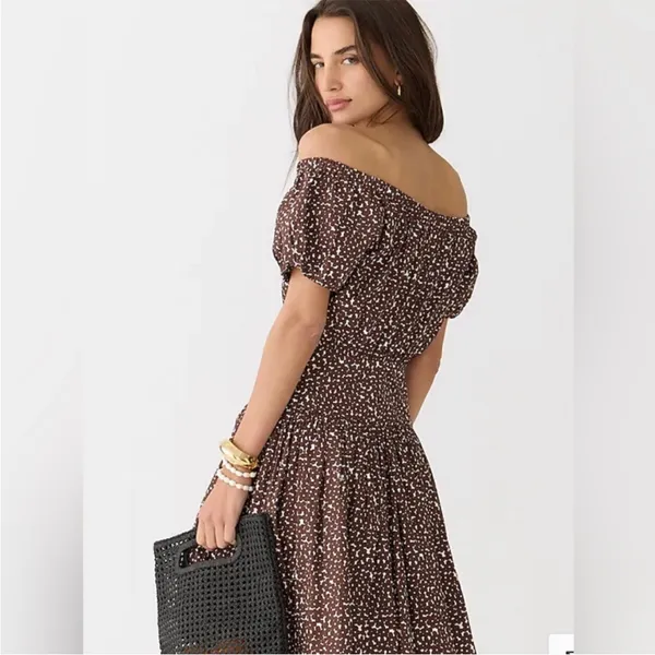 J. Crew Drop-waist cotton poplin mini dress in mocha floral Size 10 New - Image 5