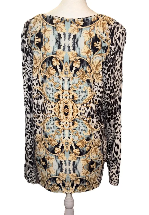 Chico's Animal Print Long Sleeve Blouse Size 1 Or Medium - Image 4