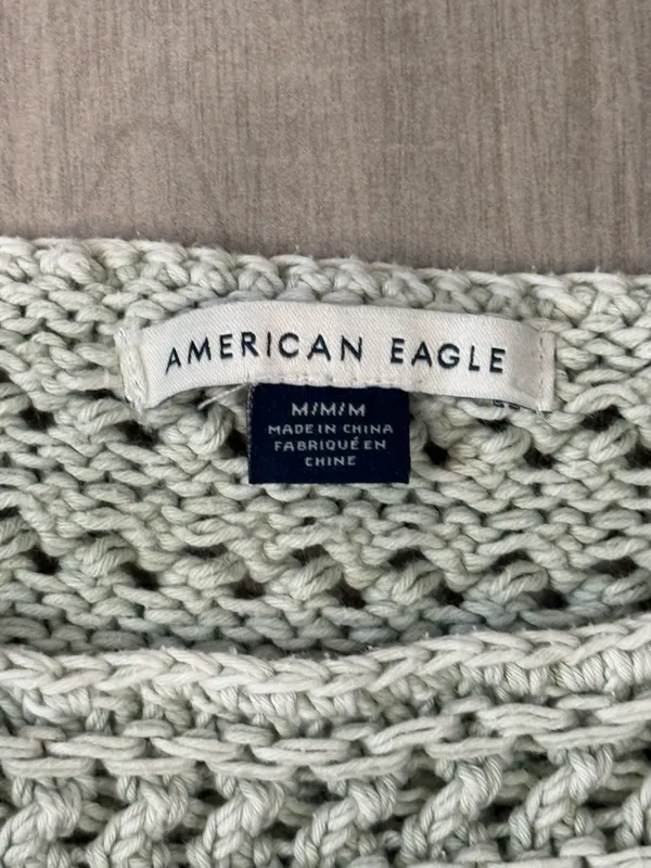 American Eagle Outfitters Sage Crochet Scoop Neck Crop Sweater - Image 3