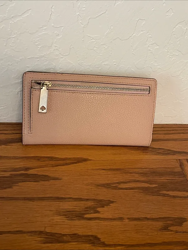 kate spade Blush Pink Pebbled Leather Continental Wallet with Gold Logo - Image 3