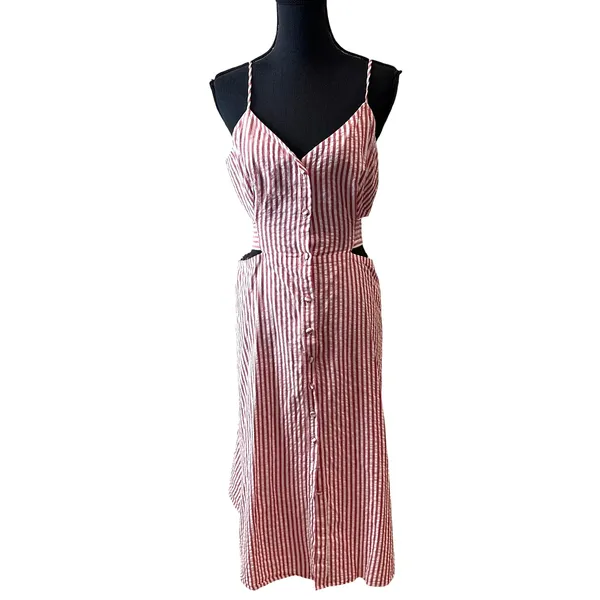 Jason Wu Red Candy Striped Midi Dress Size 12 Seersucker Sundress Cotton $290 - Image 7