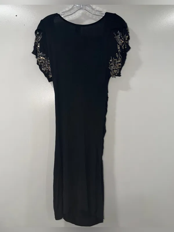 Free People black beaded V-neck dress - Image 7