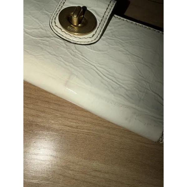 Vintage Coach Turnlock Slim Envelope Wallet‎ Patent Leather Ivory NOS READ Y - Image 6