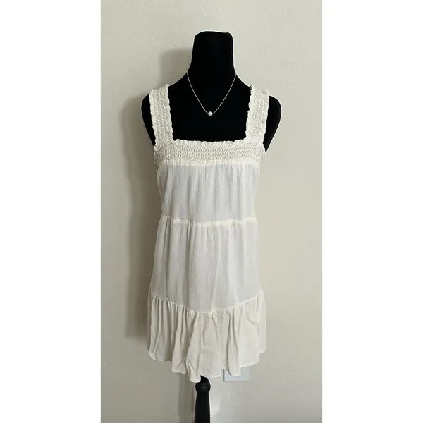 American Eagle Ivory Babydoll Dress with Smocked Bodice Size XS Lined boho style - Image 4