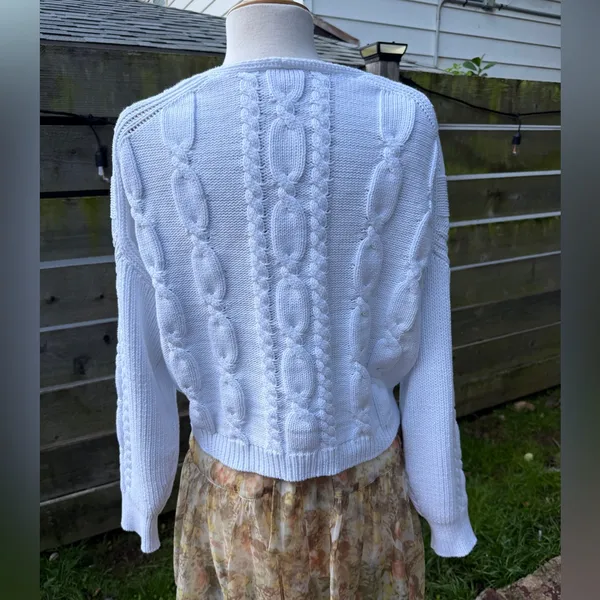 J. Crew Cable Knit White Sweater Chunky Cropped Preppy Academia‎ Y2K Fisherman - Image 2