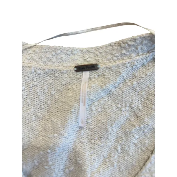 Free People Cream Boucle Knit Oversized‎ V-Neck Cardigan Sweater Womens Large - Image 3